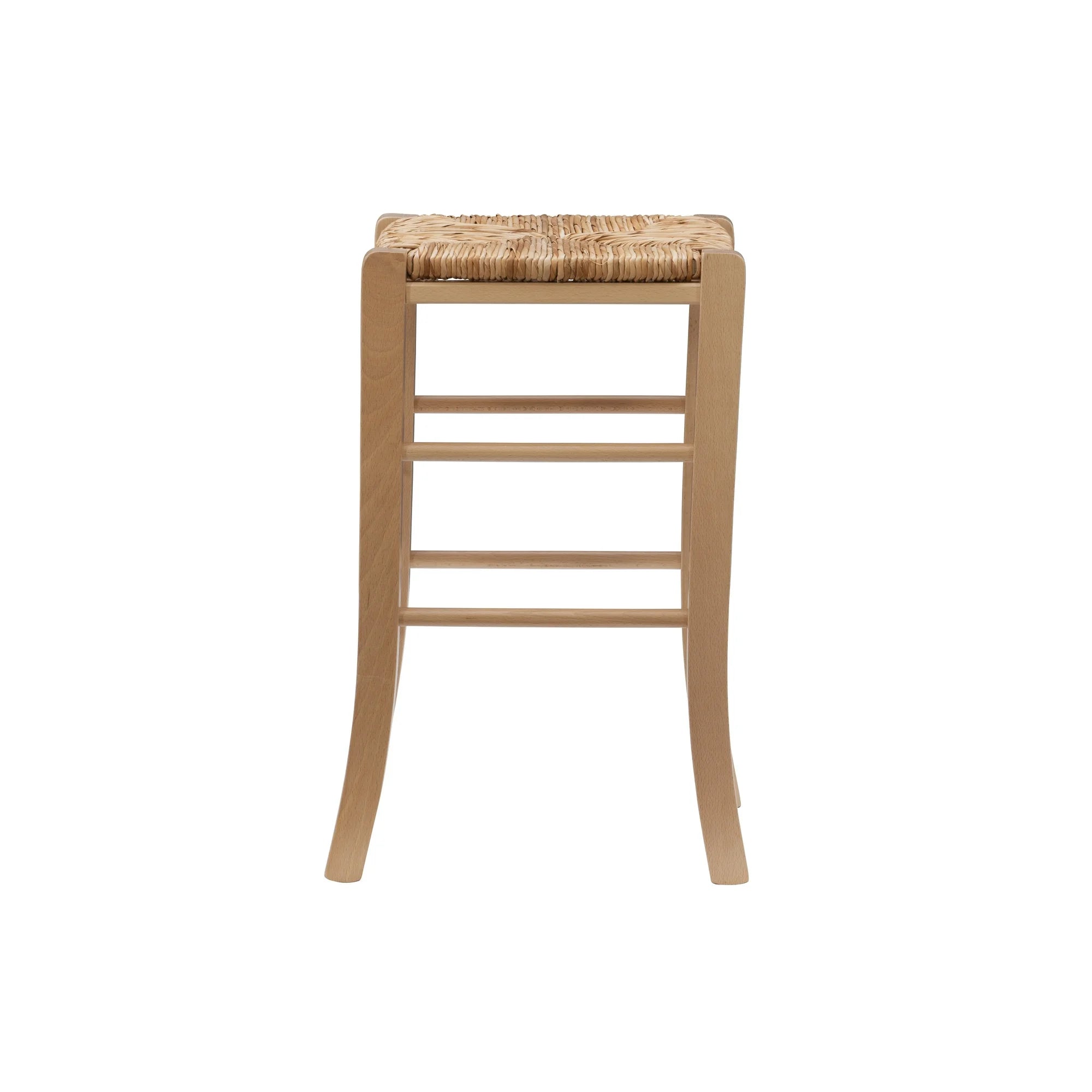 Backless Counter Stools, Set of 2, Natural with Handwoven Rush Seat