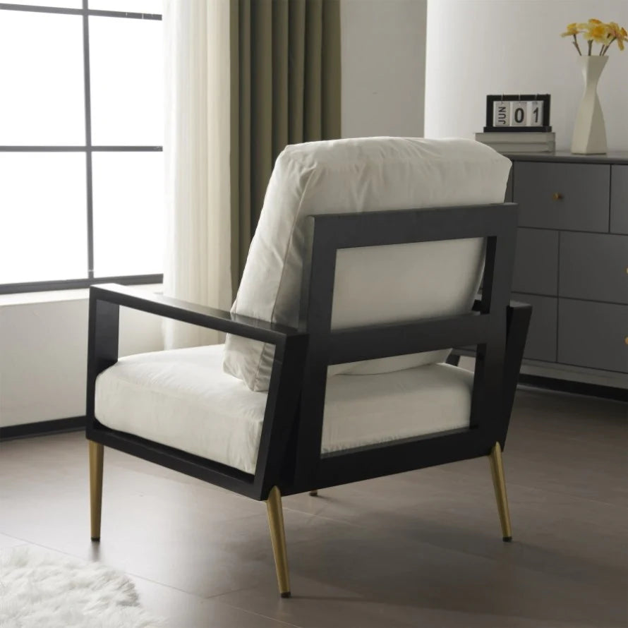 Modern Low Back White Upholstered Accent Armchair