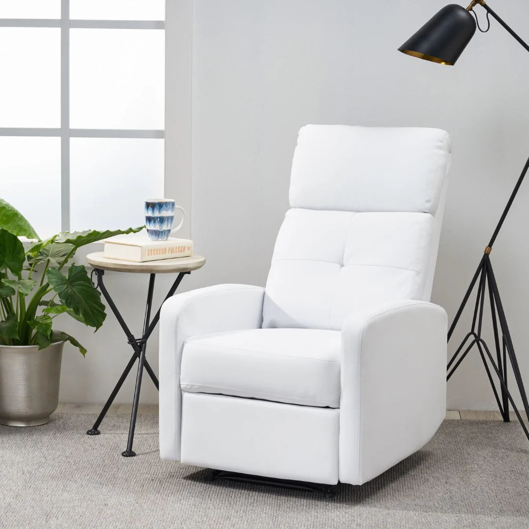 Contemporary White Push-Back Recliner Set | Upholstered, Generously Padded | Easy Assembly