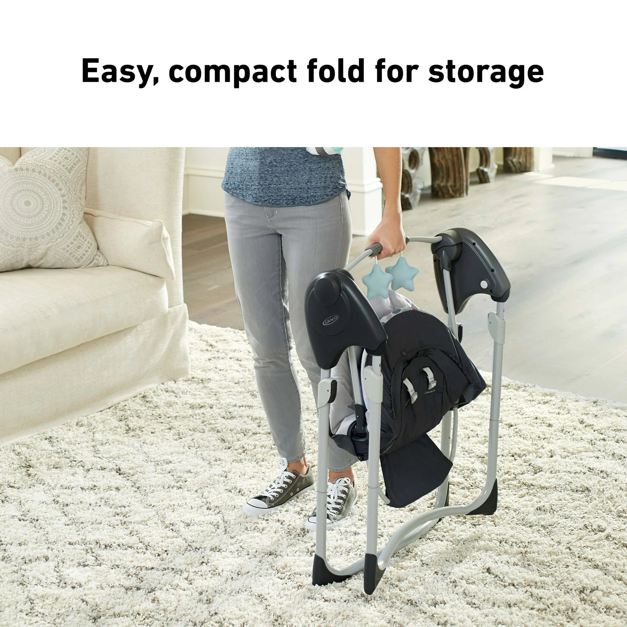 Slim Spaces Compact Infant Swing, Space-Saving Design, Gray, Tilden