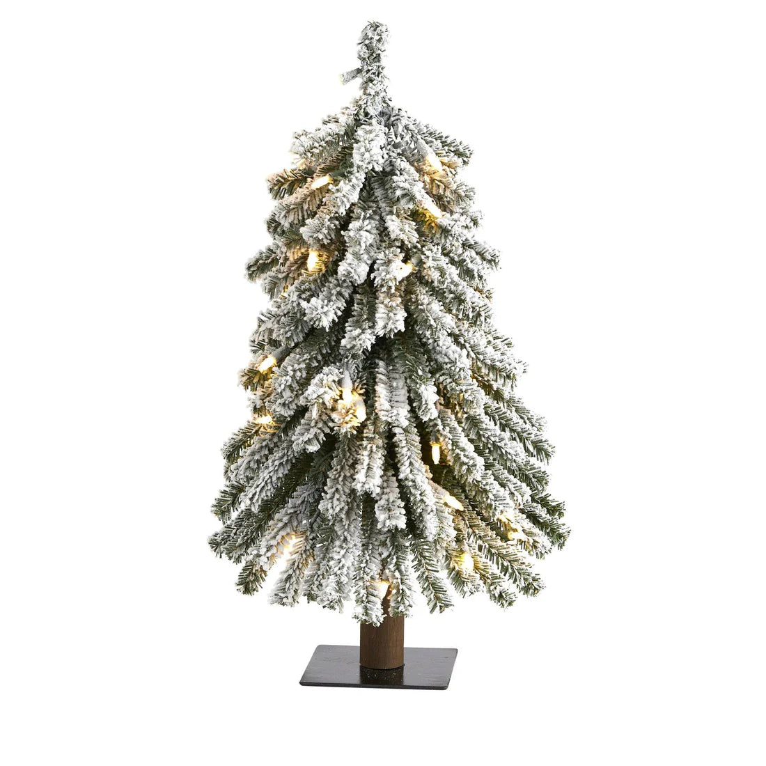 Flocked Grand Alpine Artificial Christmas Tree with 35 Clear Lights and 111 Bendable Branches on Natural Trunk