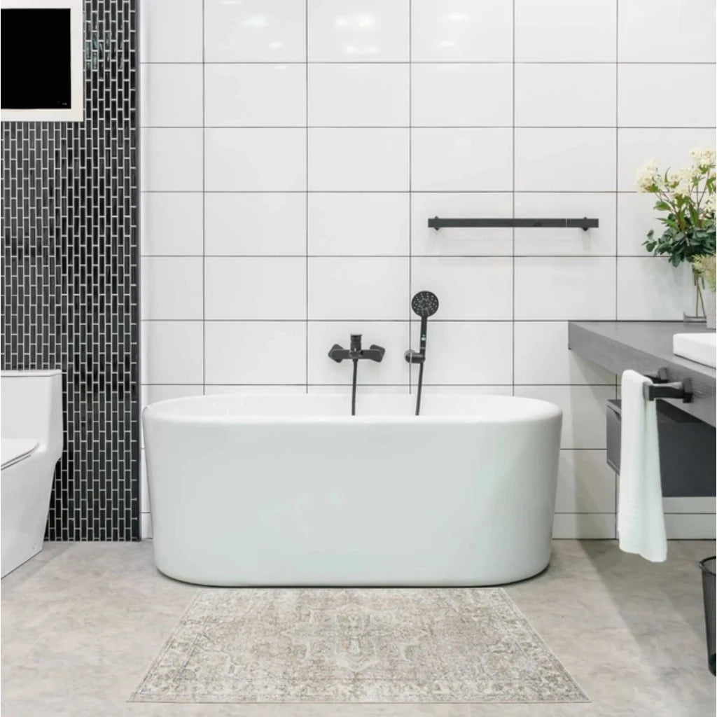 Power Loomed Persian Rug with Faded Beige Floral Design 4'x6'