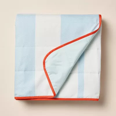 Bold Stripe Picnic Blanket Cream/Light Blue/Red Machine Washable, Recycled Polyester
