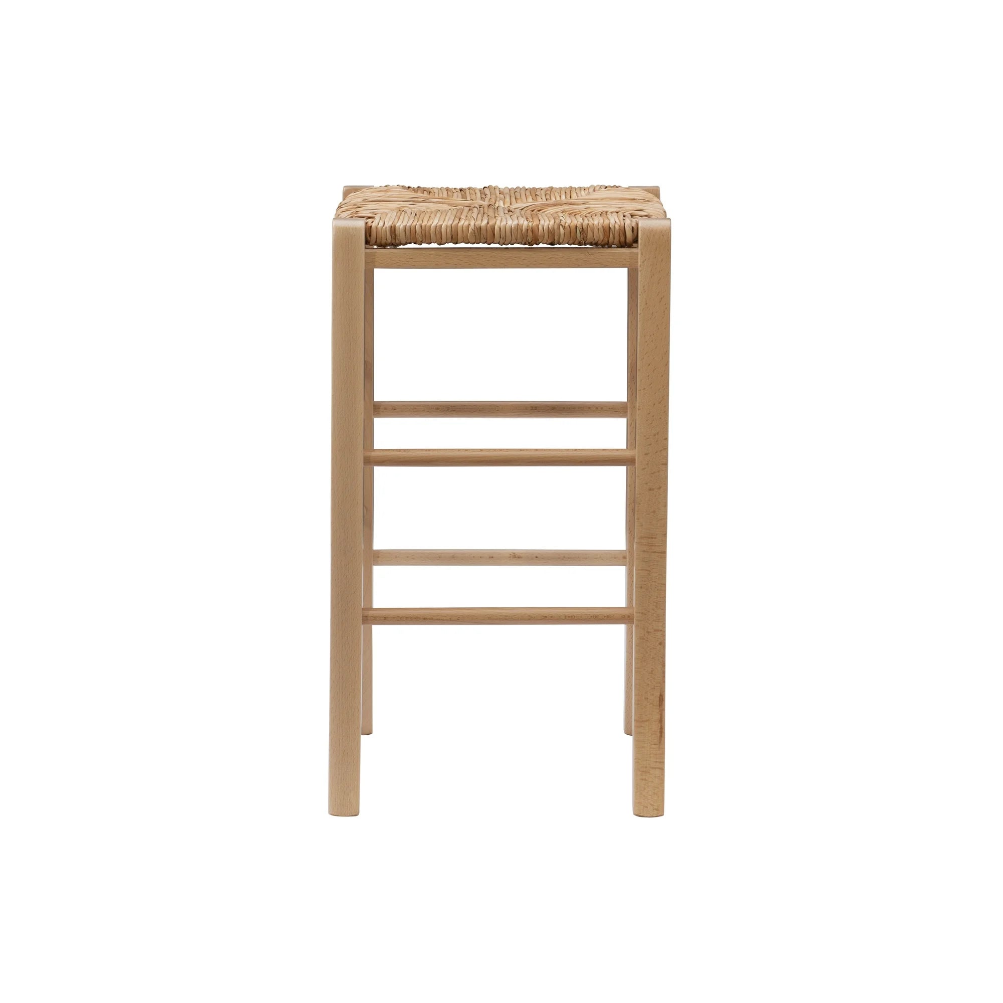 Backless Counter Stools, Set of 2, Natural with Handwoven Rush Seat