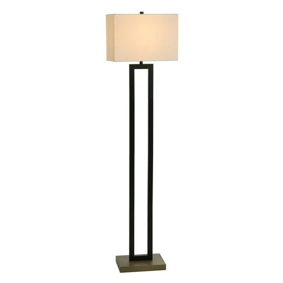 Metal Windowpane Floor Lamp, Black Finish with Faux Wood Base