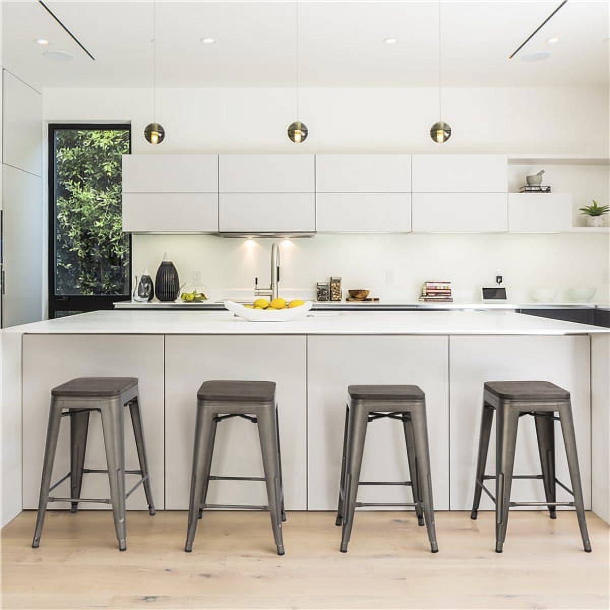 1 Piece of Counter/Bar Stool with Wooden Seat for Indoor/Outdoor