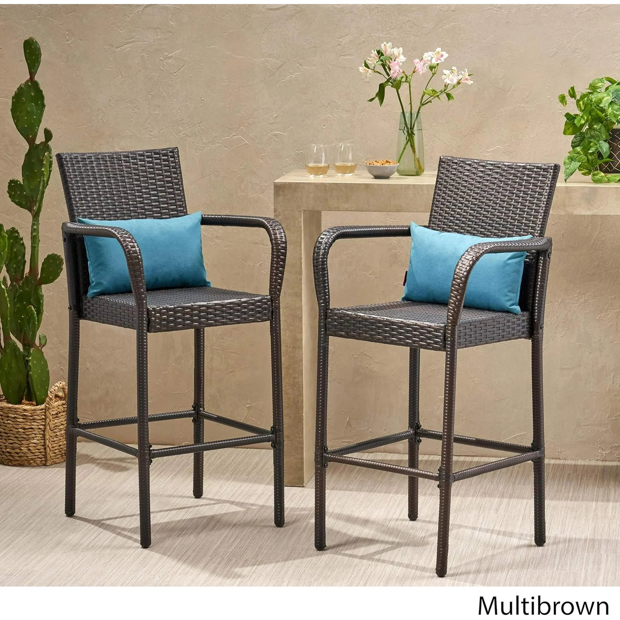 Stewart Outdoor Bar Stool, Set of 2, Brown