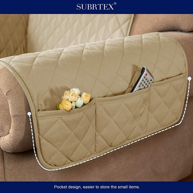 1-Piece Reversible Sofa Cover Quilted Slipcover (Sofa, Sand)
