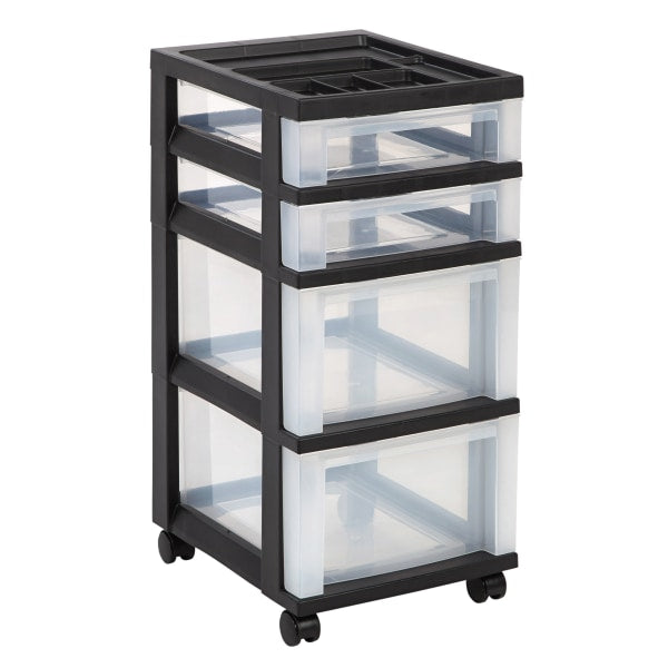 4-Drawer Storage Cart with Organizer Top, Black