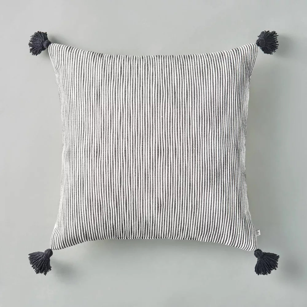 Woven Slub Stripe Throw Pillow with Tassels