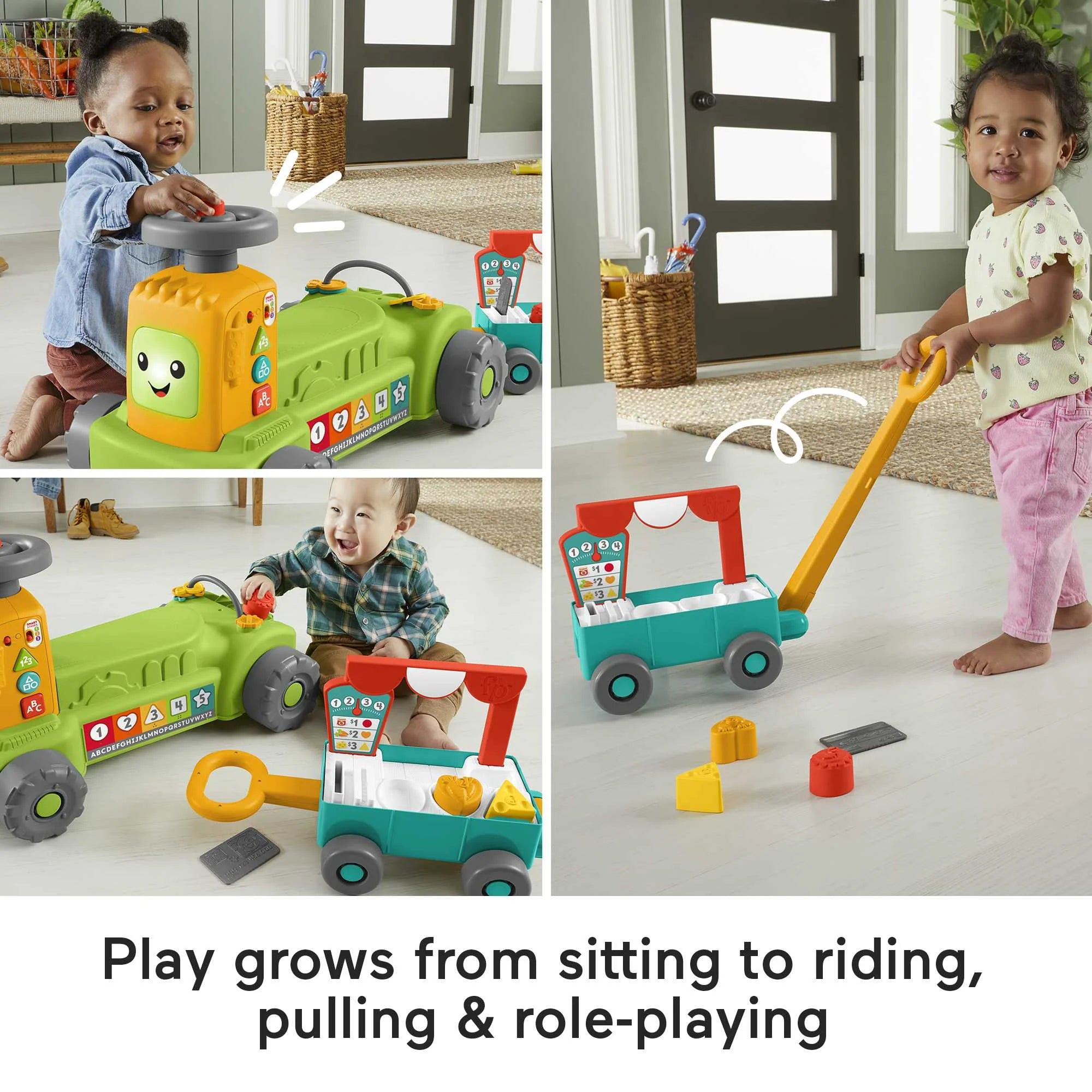 4-in-1 Farm to Market Tractor Ride-On Learning Toy for Baby & Toddlers