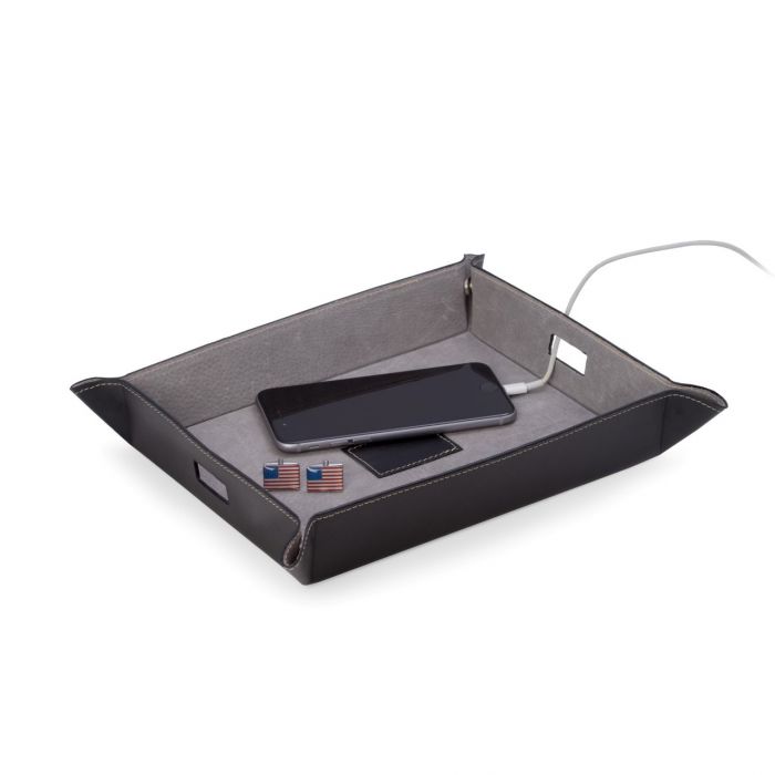 Black Leather Valet & Charging Station