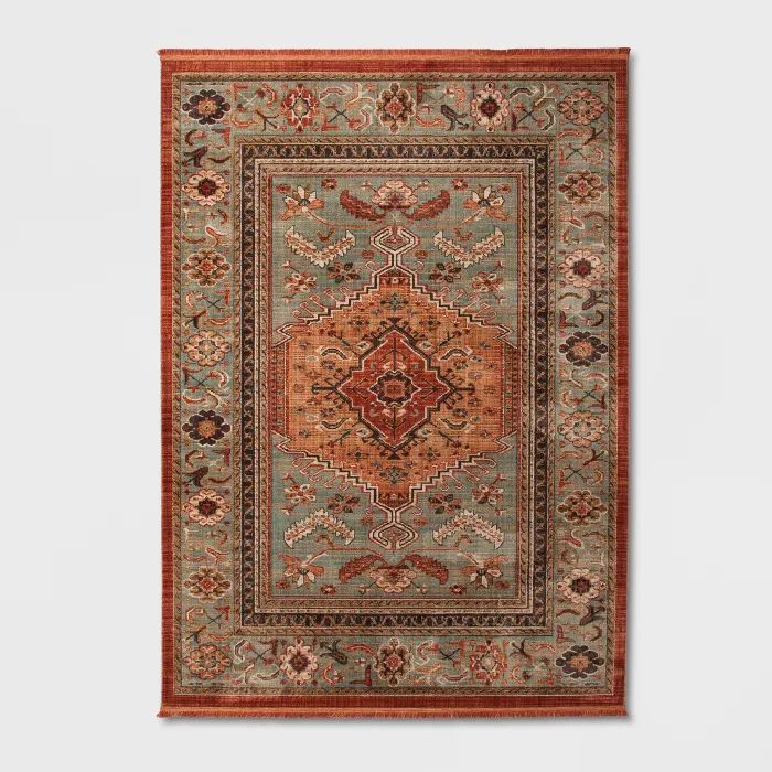 Floral Woven Rug Rust/Green 5'x7'
