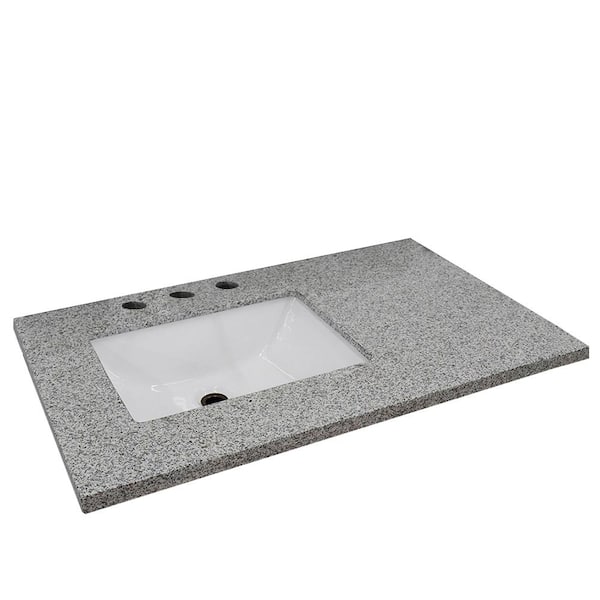 Gray Granite Vanity Top with Left Side Rectangular Sink
