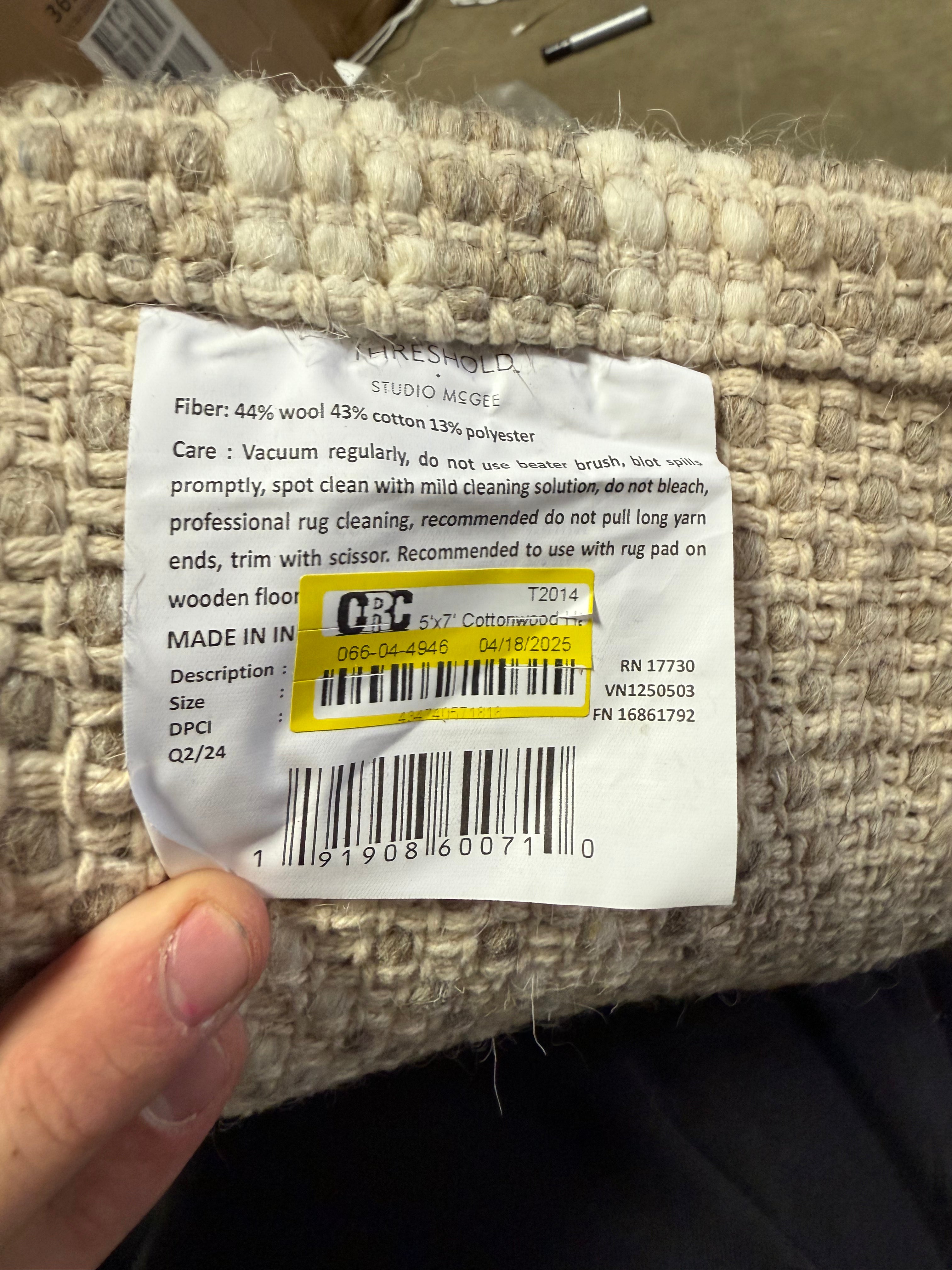 Cottonwood Handwoven Plaid Wool/Cotton Area Rug 5'x7'