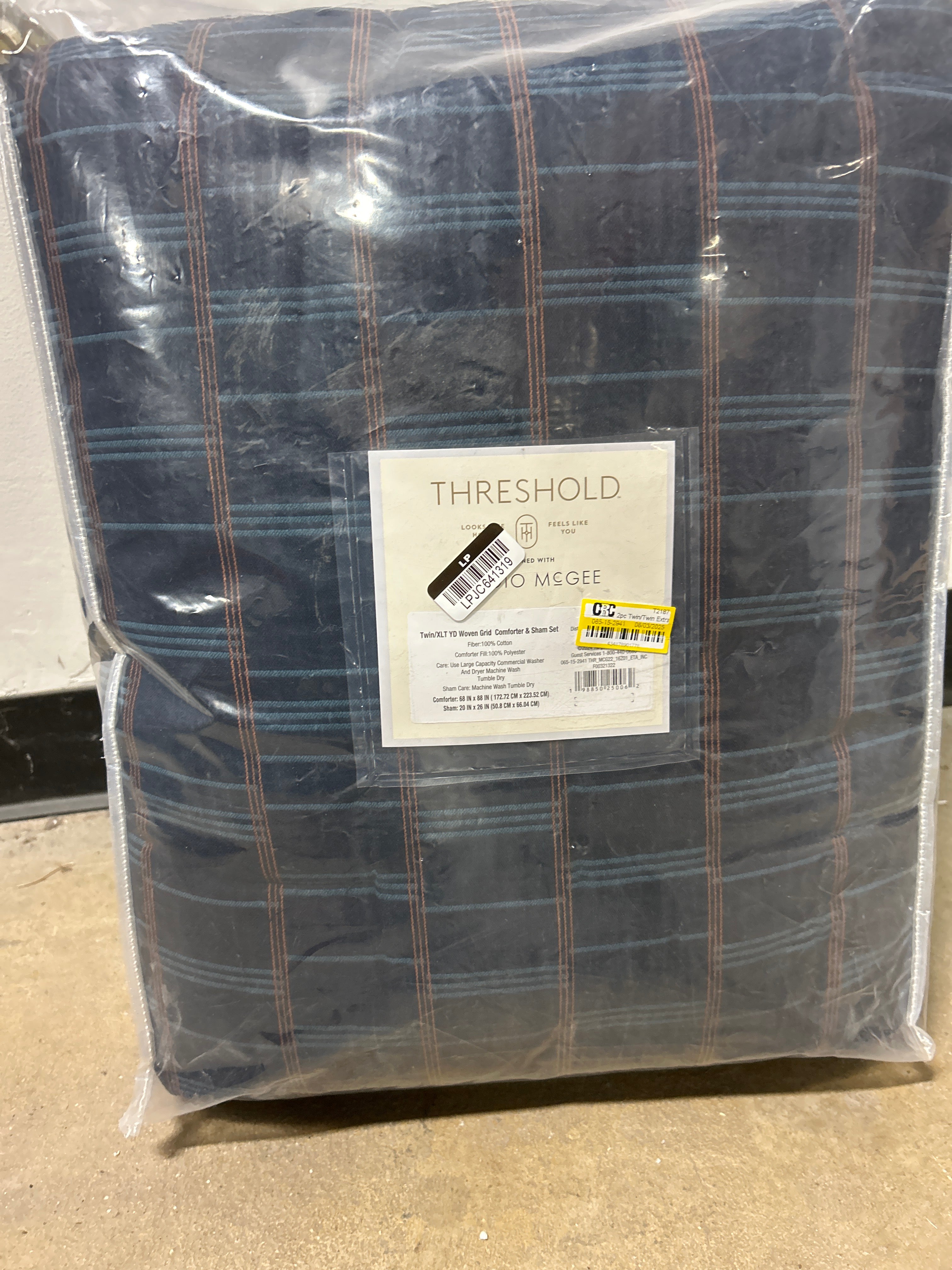 Woven Grid Comforter Set Navy Blue - Twin/Twin XL