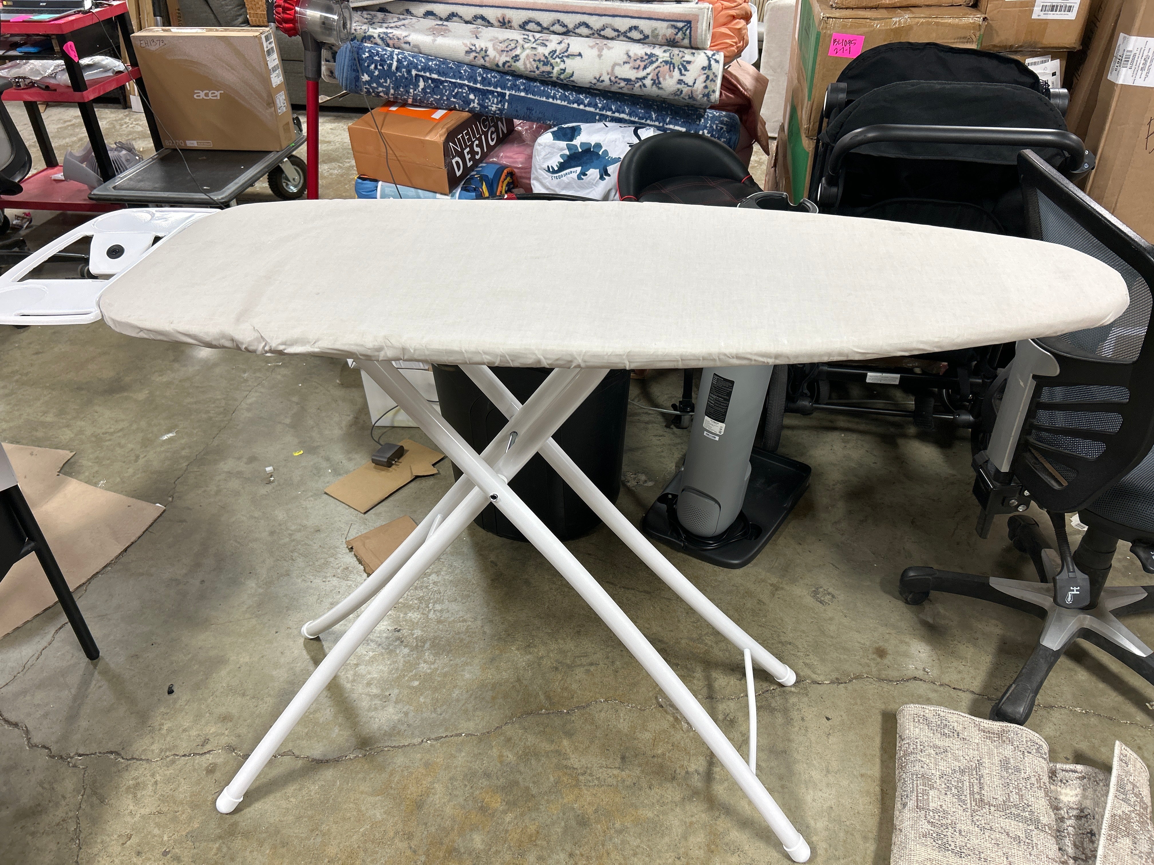 Wide Ironing Board White Metal with Creamy Chai Cover and Iron Rest
