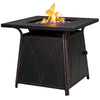 Square Metal Gas Fire Pit Table with Lid and Blue Fire Glass