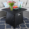 Square Metal Gas Fire Pit Table with Lid and Blue Fire Glass