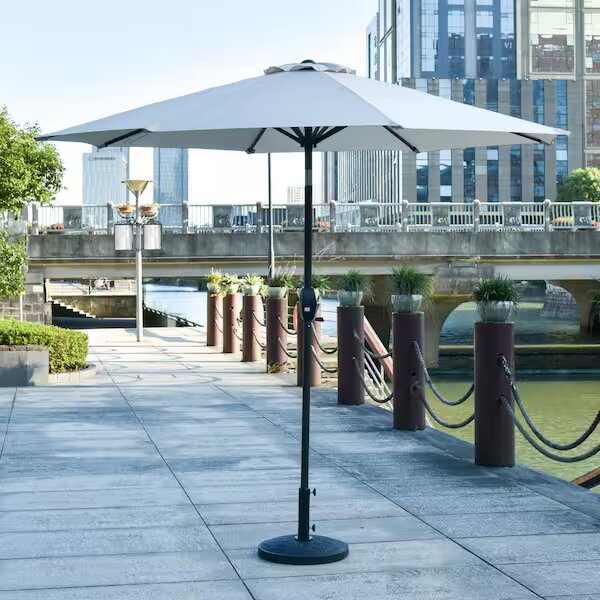 BELAVILLE Round Resin Free Standing Market Patio Umbrella Base with Base Pattern in Black