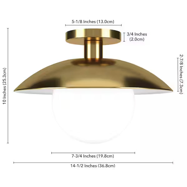 Brass Semi‑Flush Mount with Glass Shade