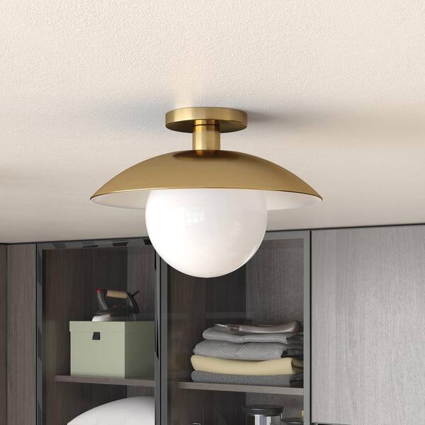Brass Semi‑Flush Mount with Glass Shade
