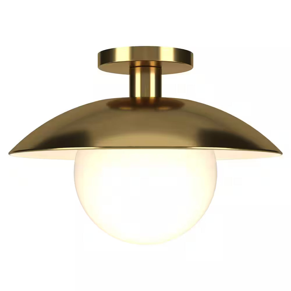 Brass Semi‑Flush Mount with Glass Shade