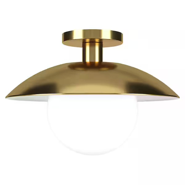 Brass Semi‑Flush Mount with Glass Shade
