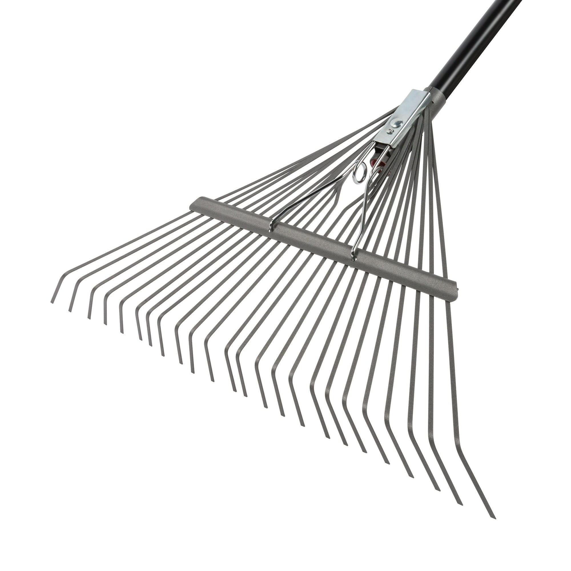 Garden Rake, Metal Tine Leaf Rake with Fiberglass Handle, Black