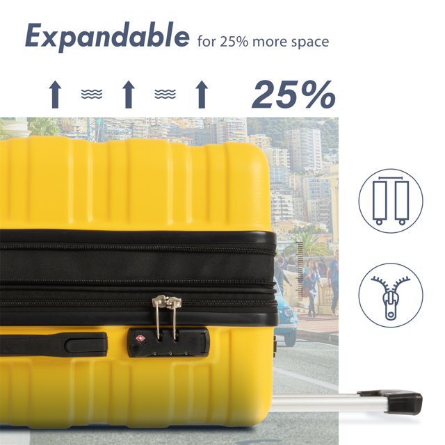 3 Piece Expandable Luggage Sets, ABS Hardside Suitcase with Spinner Wheels and TSA Lock, Yellow