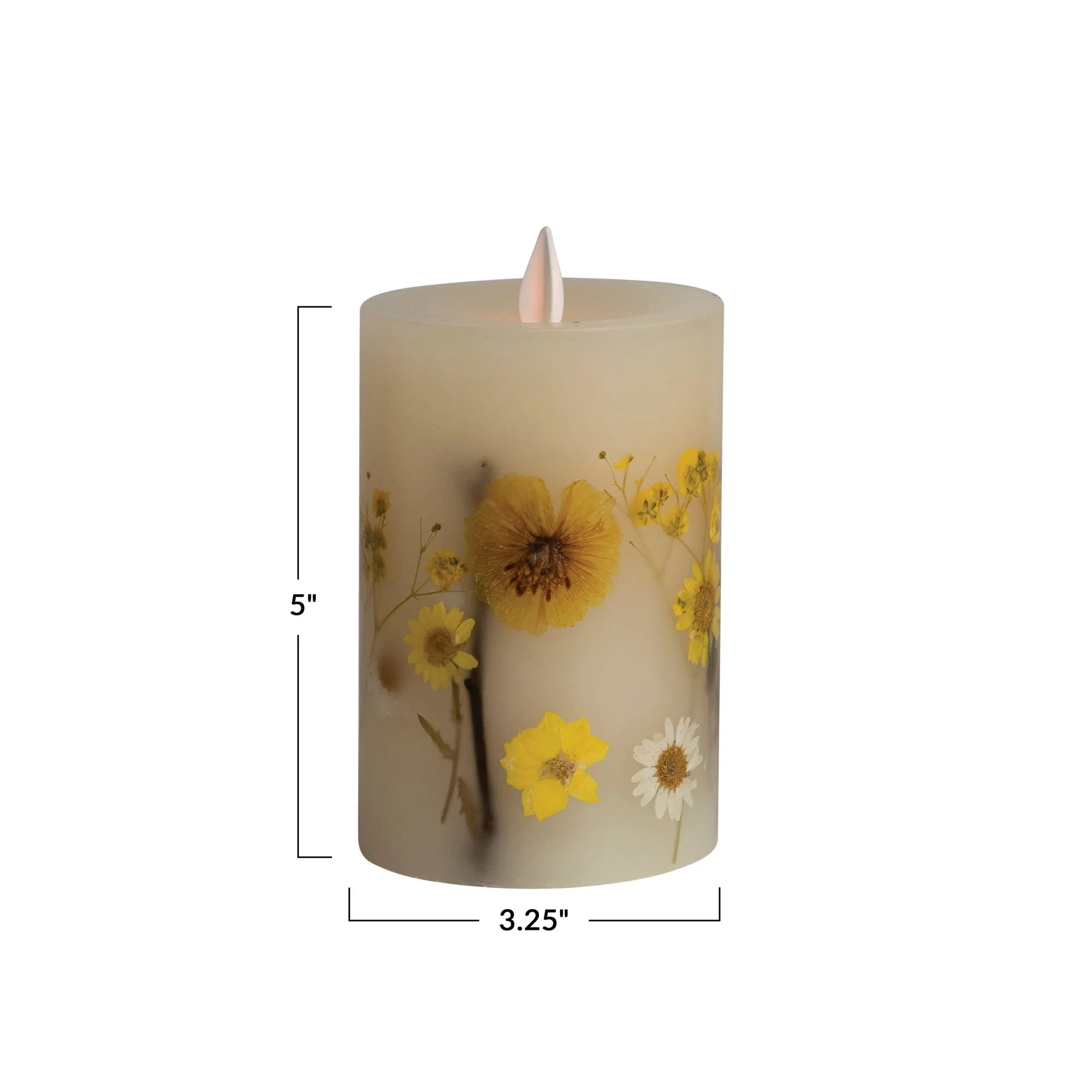 Pillar LED Candle with Daisy Inlay and Timer, Multicolor