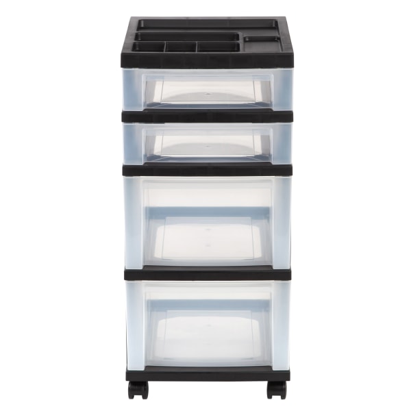 4-Drawer Storage Cart with Organizer Top, Black