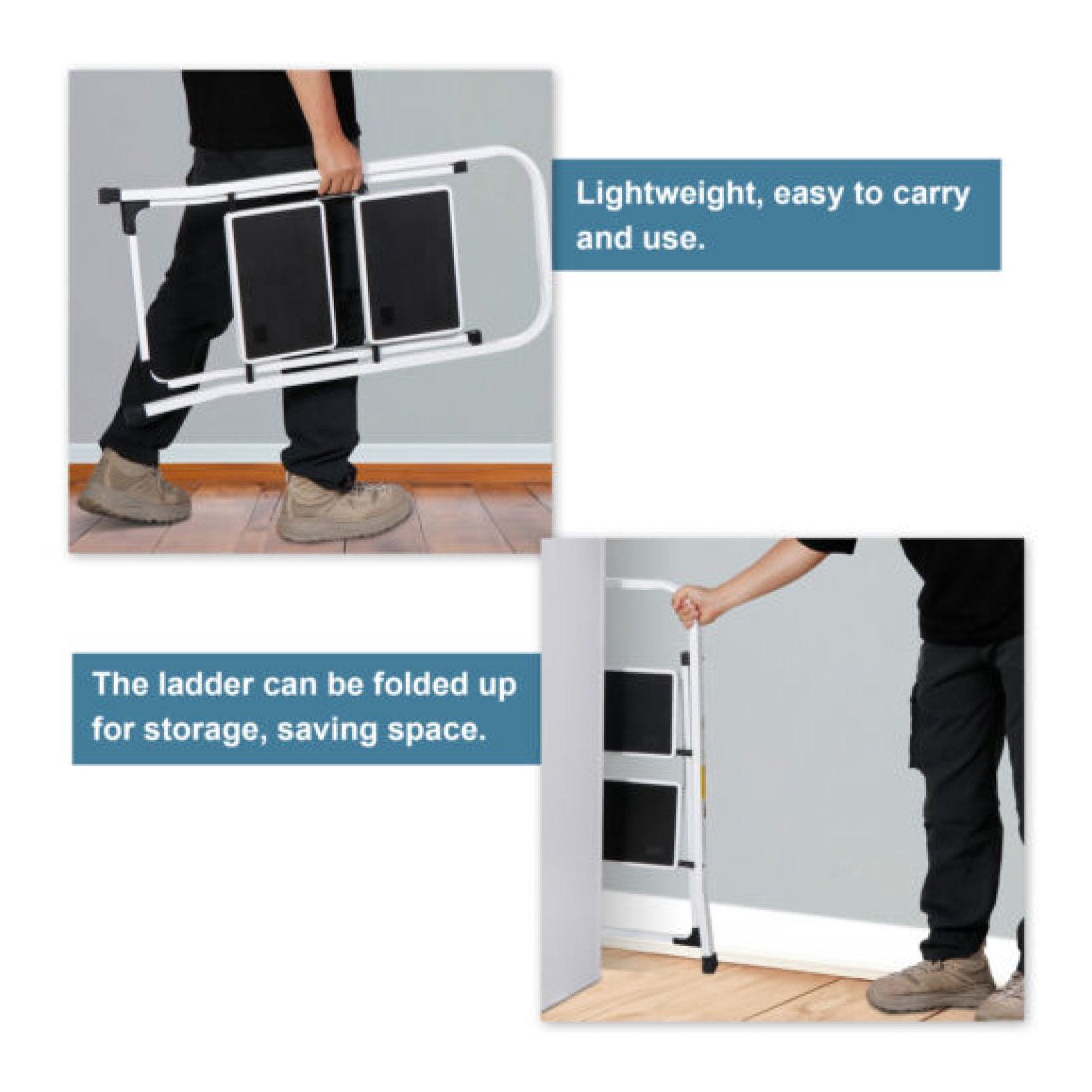 2 Step Ladder Folding Step Stool Sturdy Steel Ladder with Anti-Slip Pedal White