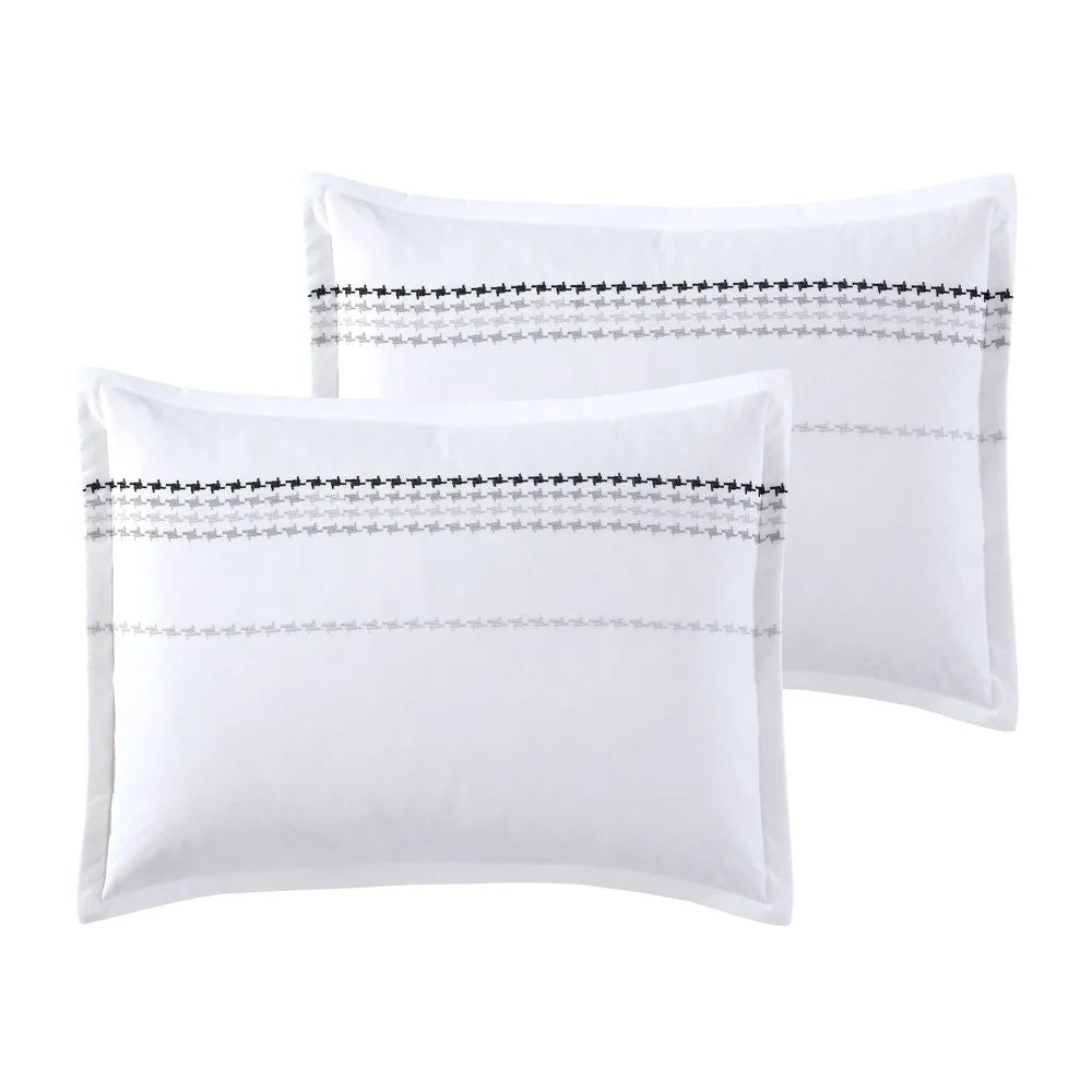 Delphi Embroidered Stripe Comforter Sheets Bedding Set White/Gray - King