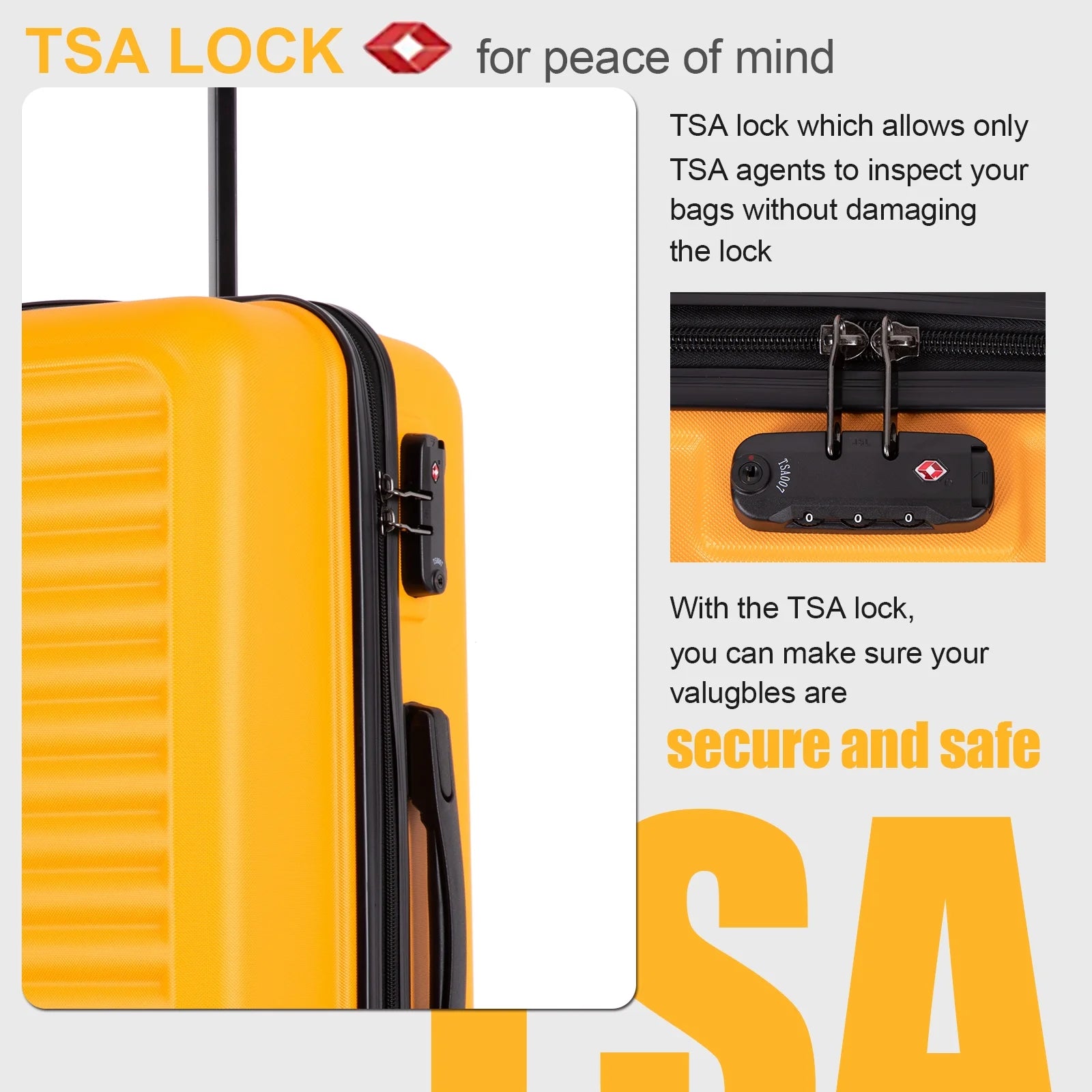 1 Piece Hardside Luggage Hardshell Lightweight Suitcase with TSA Lock Spinner Wheels (Orange)