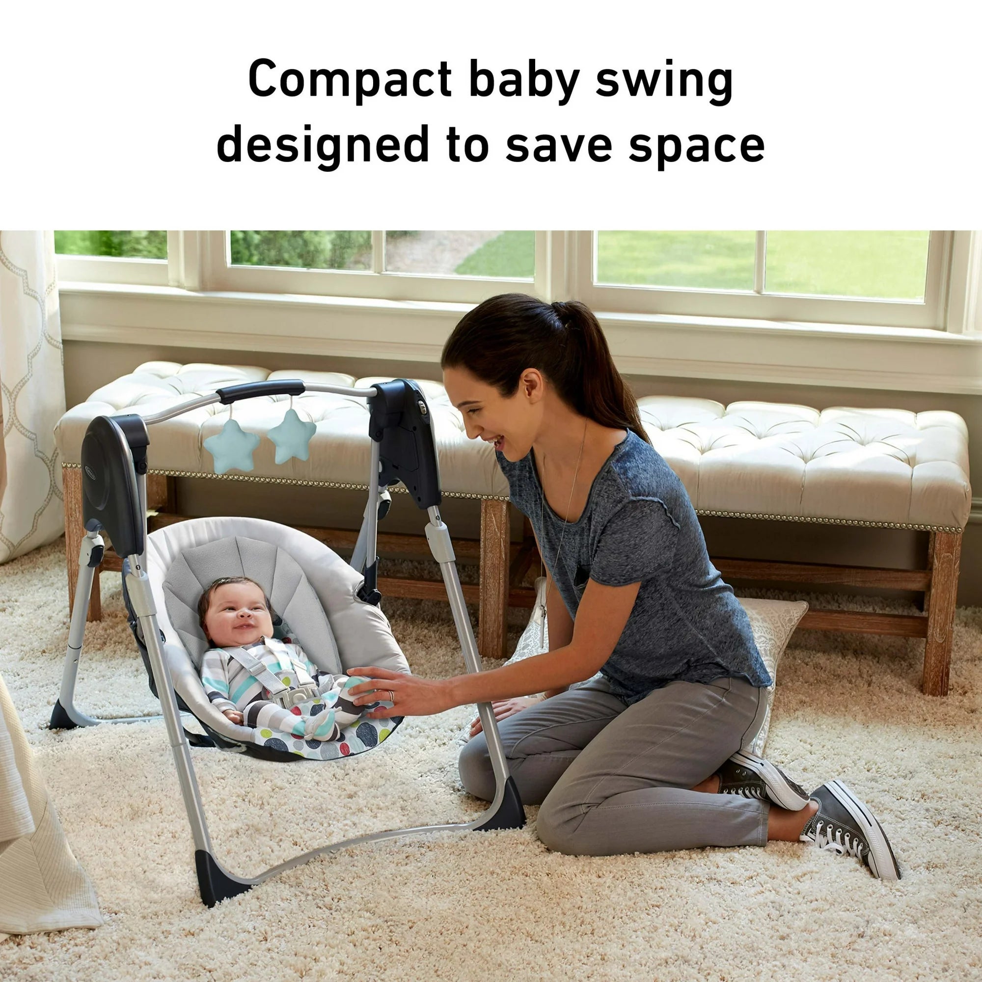 Slim Spaces Compact Infant Swing, Space-Saving Design, Gray, Tilden