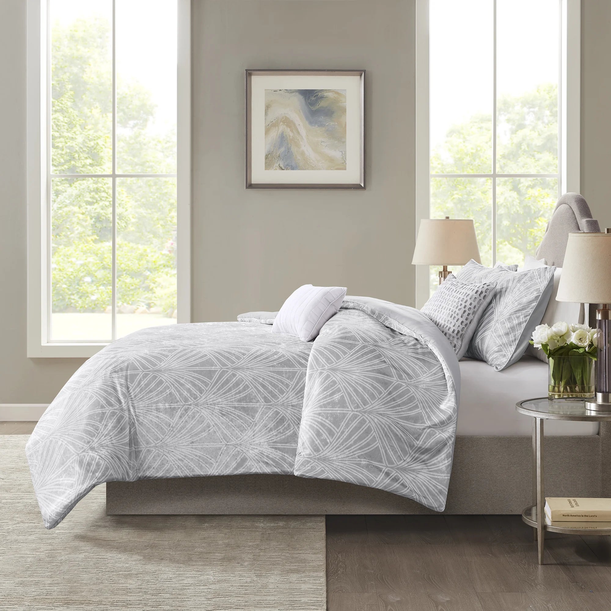 3 Piece Kiona Bedding Comforter Set, Modern King, Grey