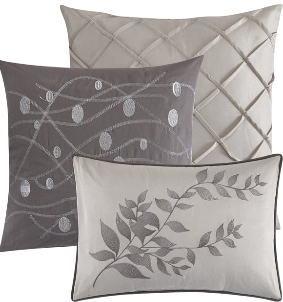 7 Piece Comforter Set, Taupe, Leaves