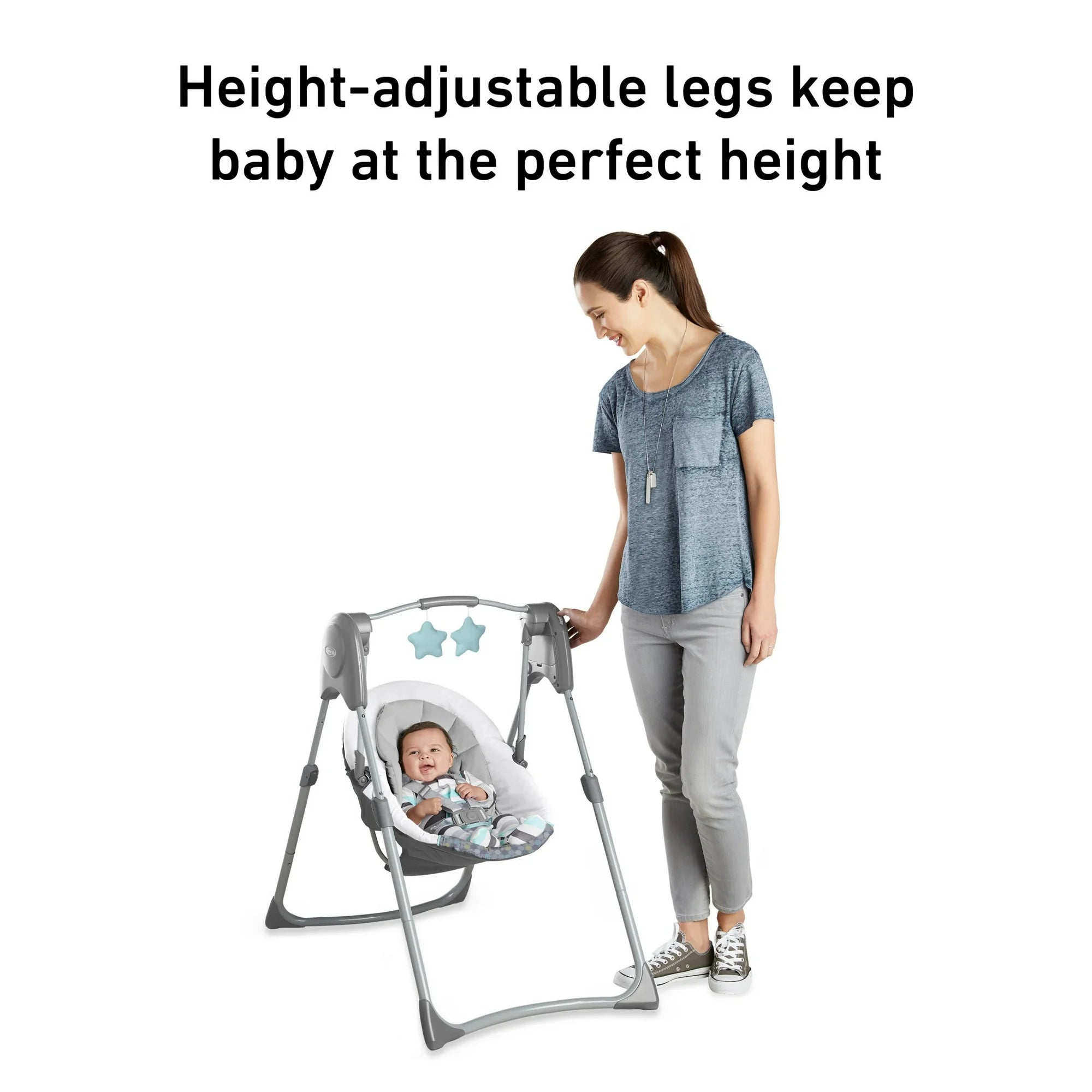 Slim Spaces Compact Infant Swing, Space-Saving Design, Gray, Tilden