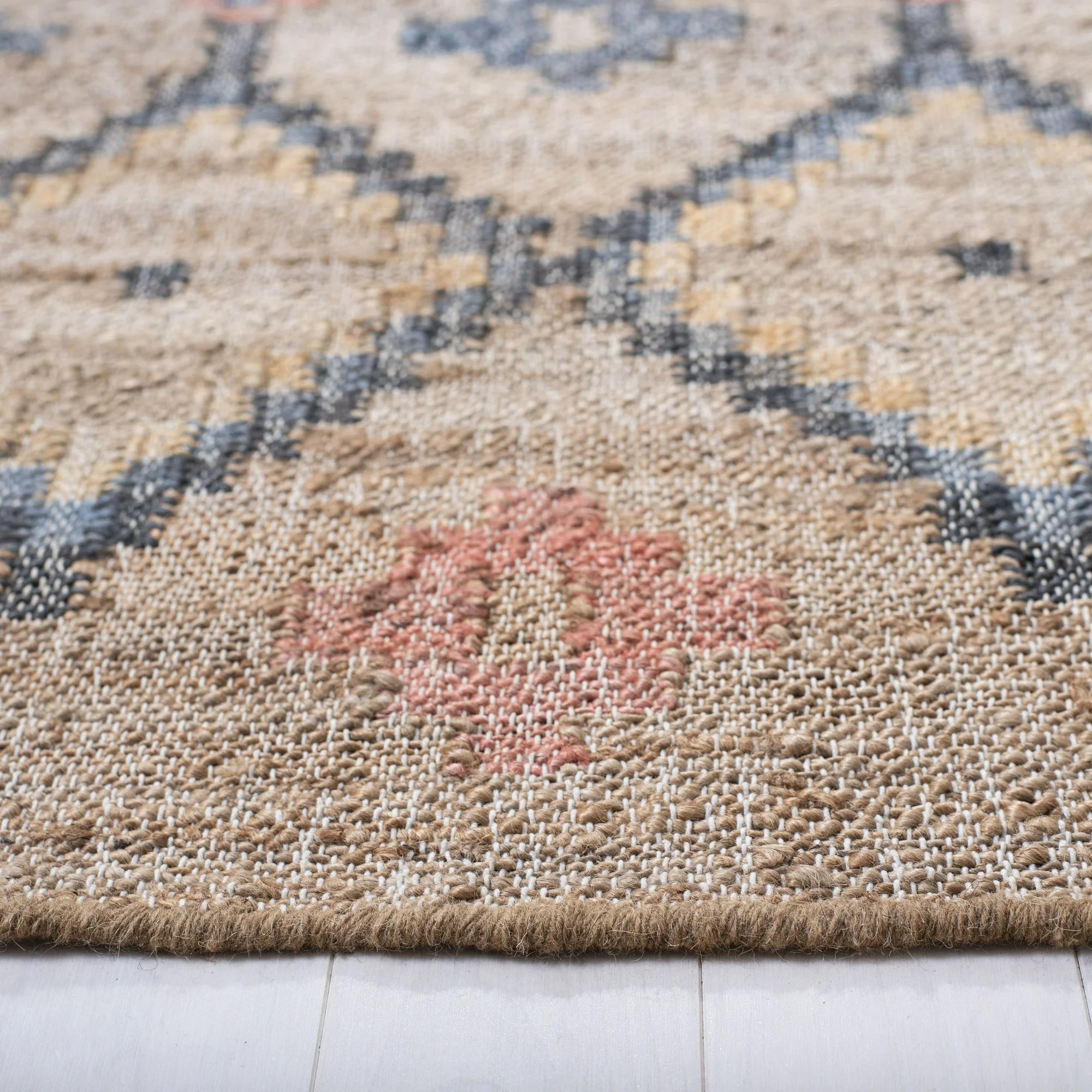 Kilim Mendoza Geometric Runner Rug, Natural/Blue, 2'3" x 13'
