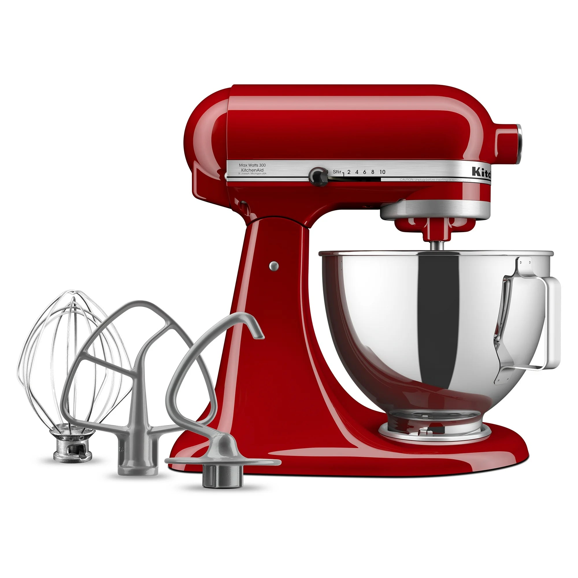 Deluxe 4.5 Stand Mixer, Empire Red with Flat Beater, Dough Hook, Whip