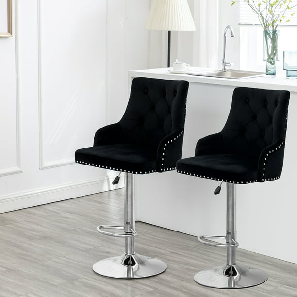 360 Degree Swivel Bar Chairs Morden Velvet Counter Height Bar Stool, Black