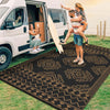 Black & Brown 8x10, Waterproof Plastic Straw Rug Reversible Geometric Design