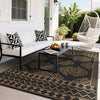 Black & Brown 8x10, Waterproof Plastic Straw Rug Reversible Geometric Design