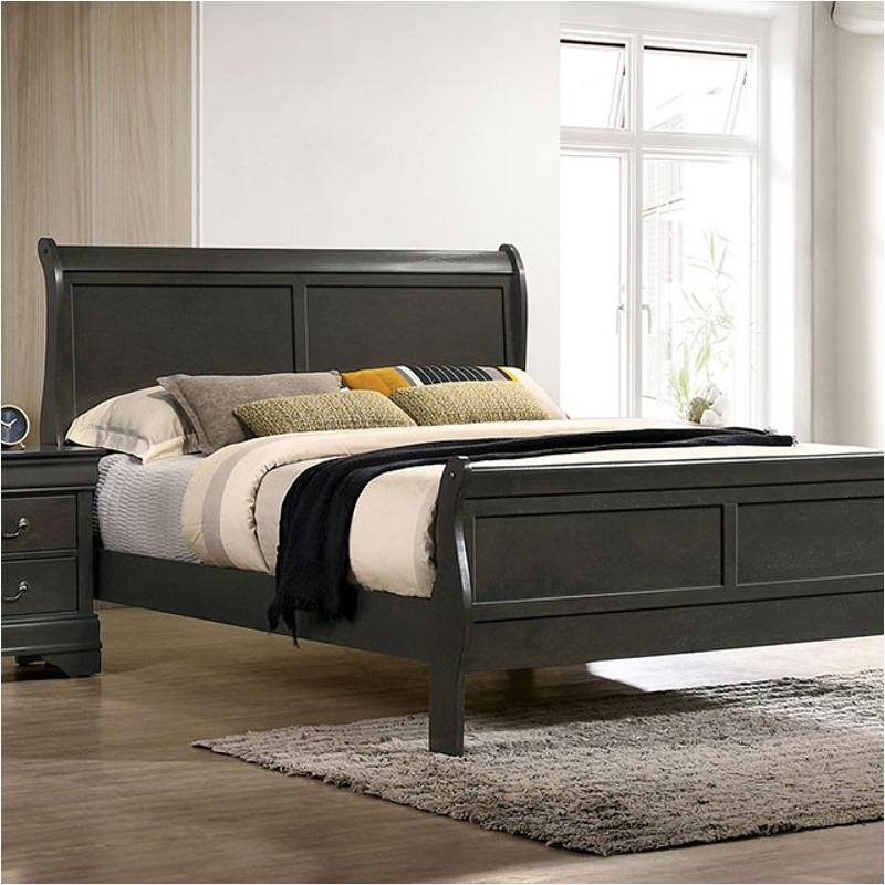 Louis Philippe Eastern King Bed, Gray 3-BOXES
