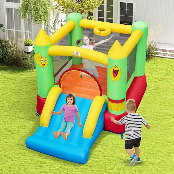Inflatable Bounce House with Blower, Slide, Jumping Area & Basketball Hoop