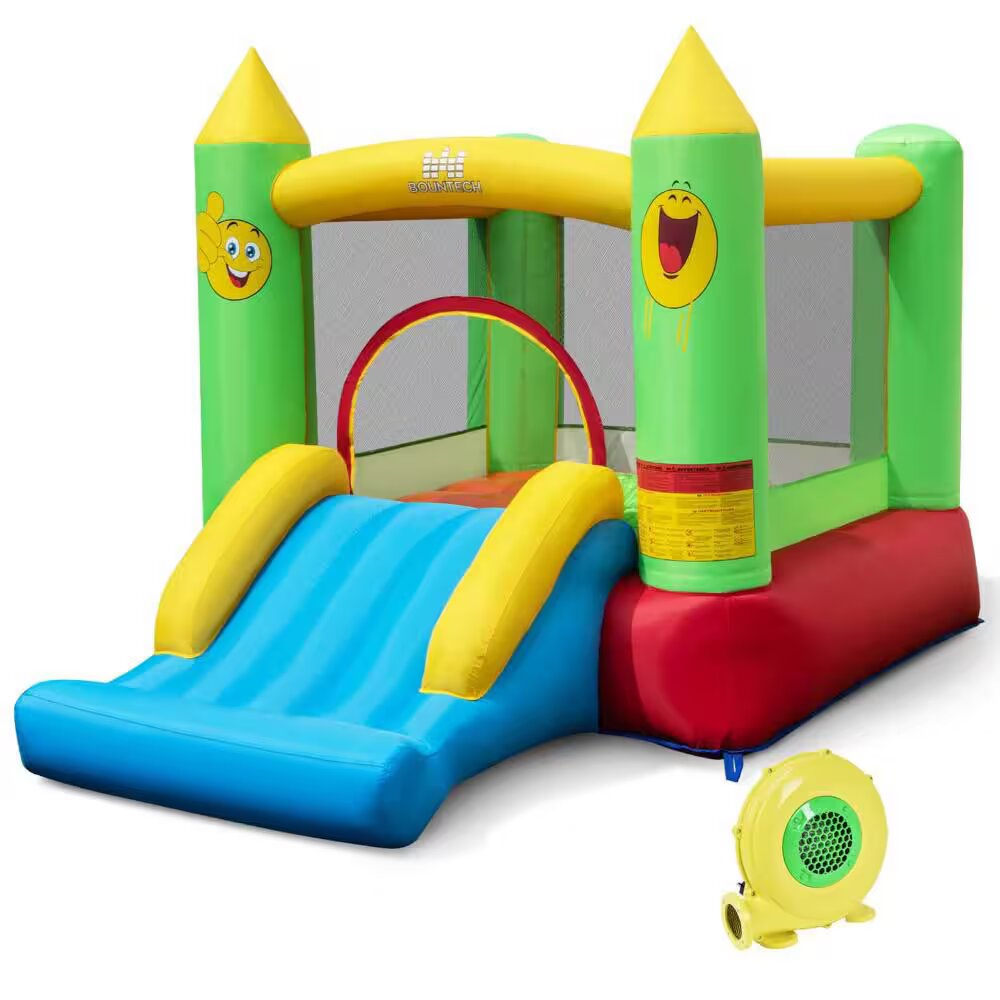 Inflatable Bounce House with Blower, Slide, Jumping Area & Basketball Hoop