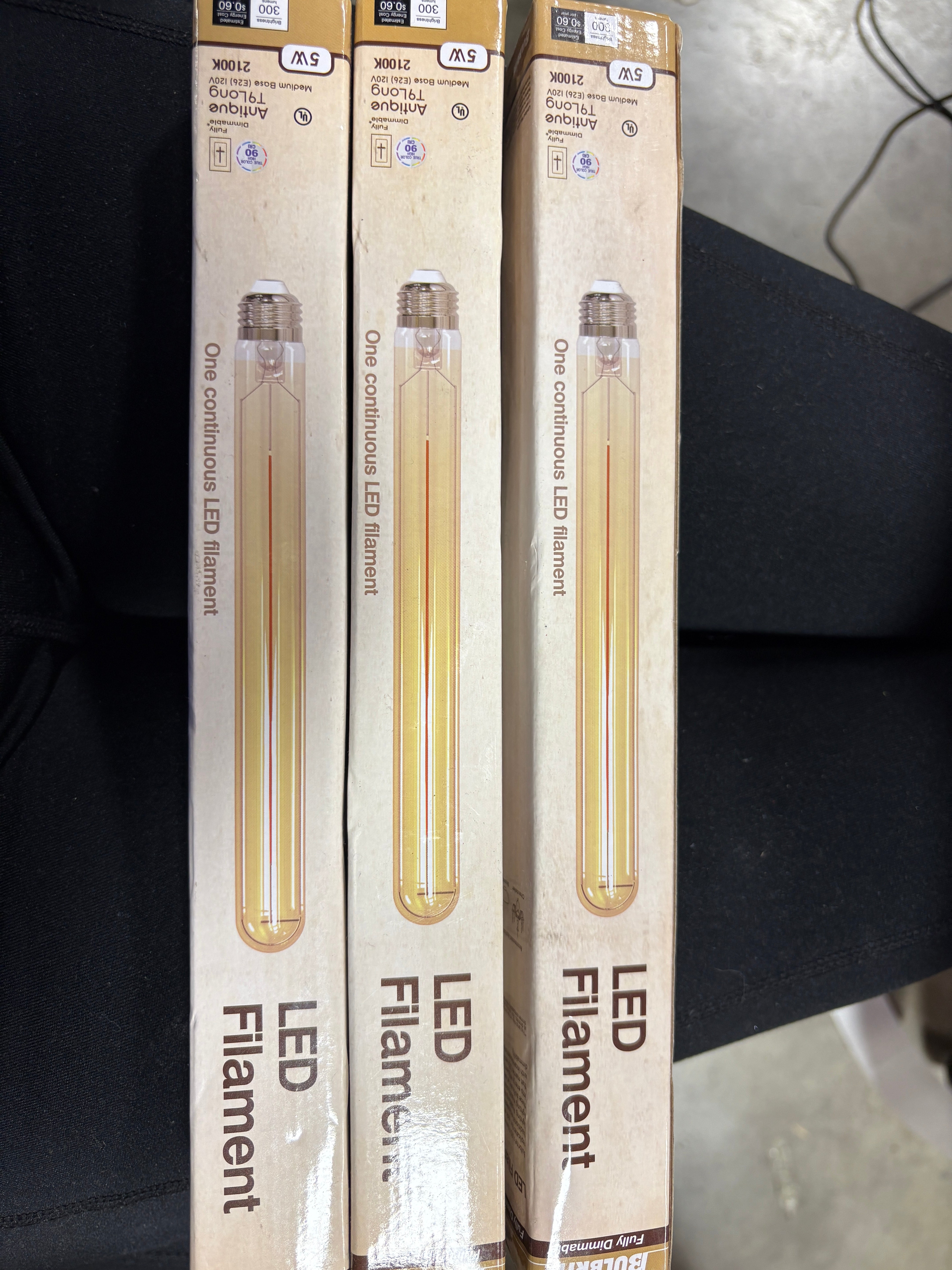 3pk 5W LED Filament Antique Light Bulbs Clear: Dimmable, 100W Equivalent, E26 Base