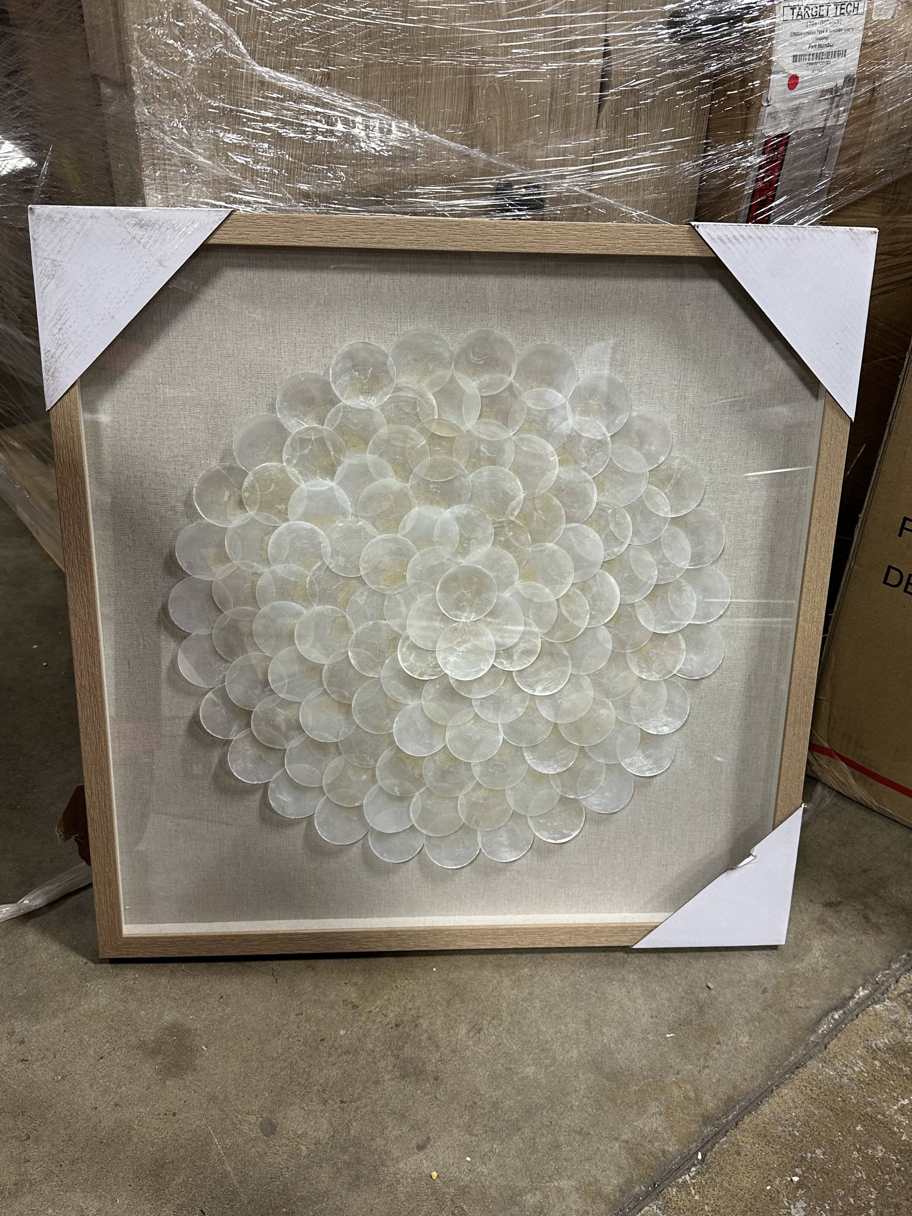 Shell Geometric Handmade Overlapping Shells Shadow Box with Canvas Backing Cream
