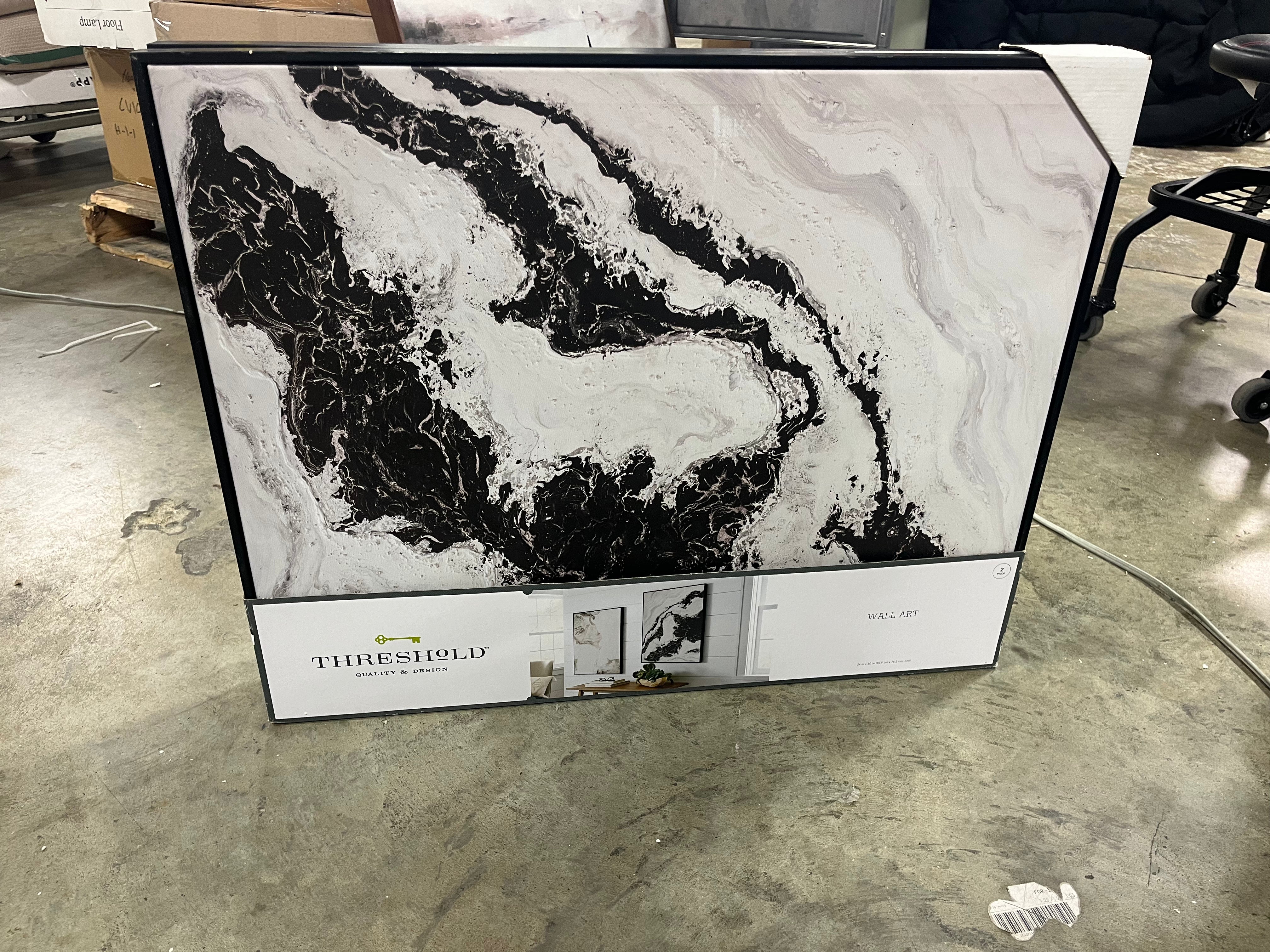 2pk Marble Framed Printed Canvases Black/Tan